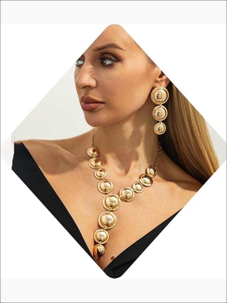 Gold Plated Titanium Chunky Necklace Set With Hoop Earrings Bracelet Ring